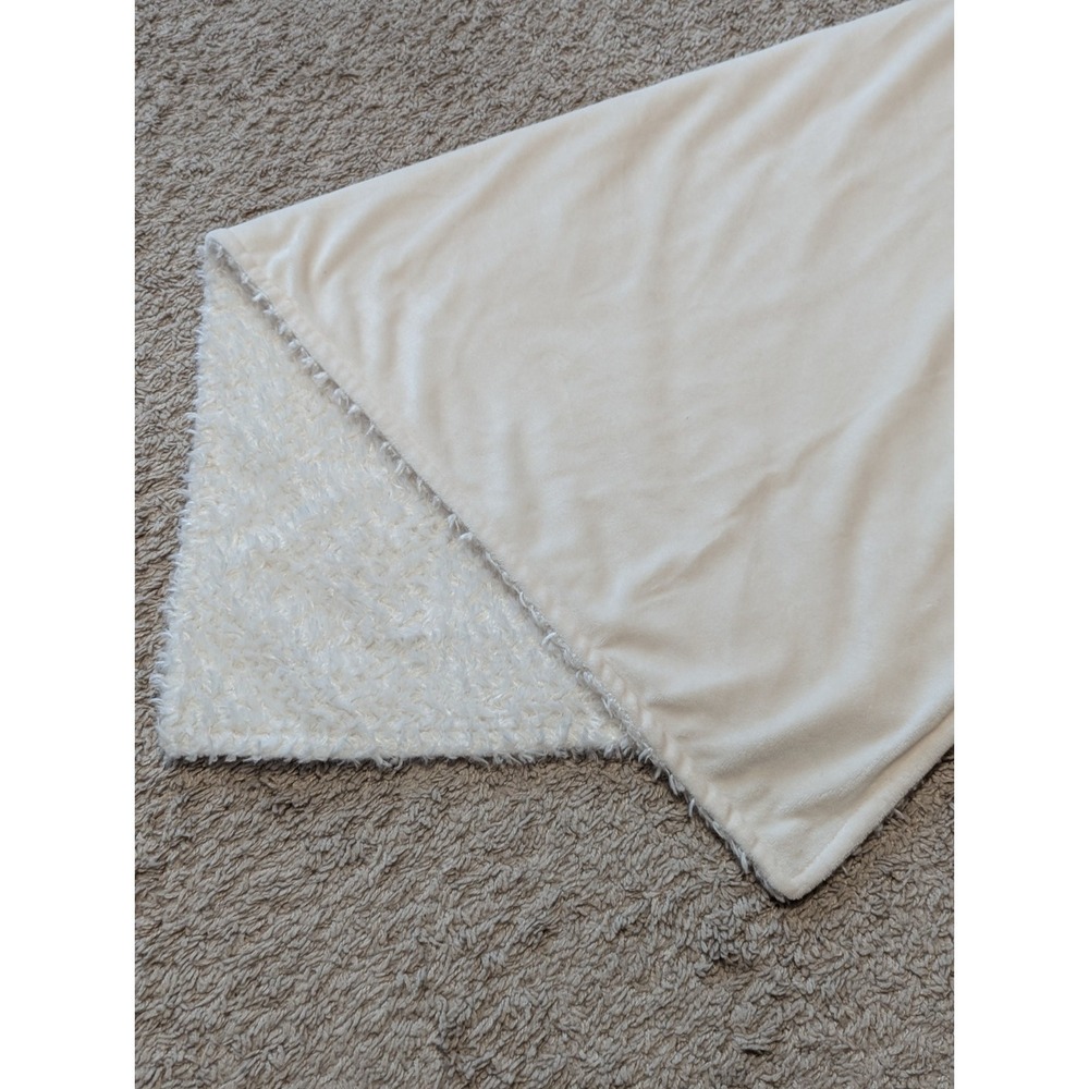 By Anthropologie Baby Blanket Soft Sherpa Minky 36" x 29" Lovey Security Cream - Picture 2 of 8